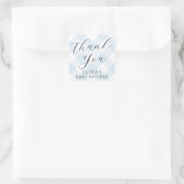 Modern + Sweet Light Blue Gingham Baby Dusche Quadratischer Aufkleber