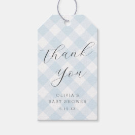 Modern + Sweet Light blue Gingham Baby Shower Geschenkanhänger