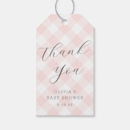 Modern + Sweet Light Pink Gingham Baby Dusche Geschenkanhänger