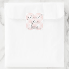 Modern + Sweet Light Pink Gingham Baby Dusche Quadratischer Aufkleber