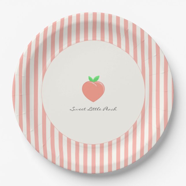 Modern Sweet Little Peach Streifen Pappteller (Vorderseite)
