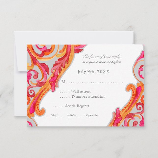 Modern Swirl Geblüht Herz Mandarine Heiß Rosa RSVP Karte (Vorderseite)