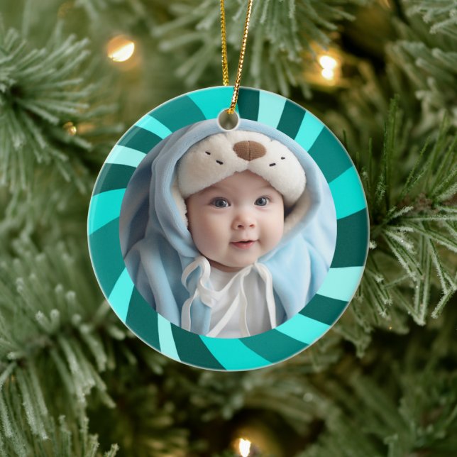Modern Swirl HAPPY HOLIDAYS CUSTOM PHOTO Star Keramik Ornament (Baum)