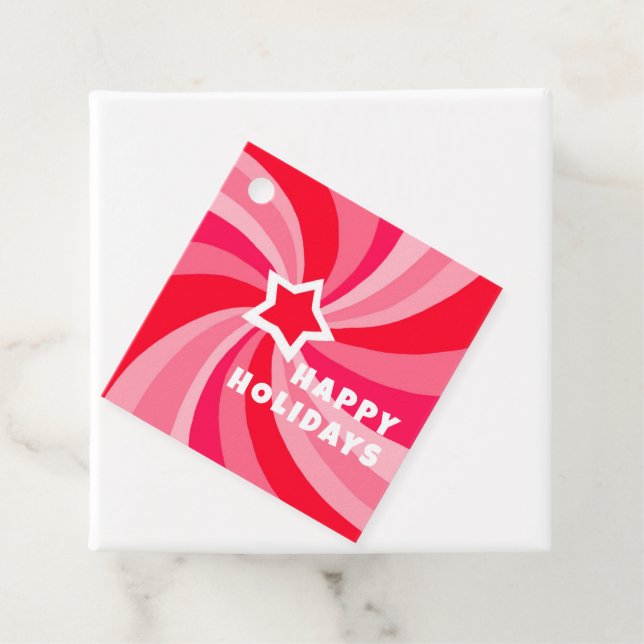 Modern Swirl HAPPY HOLIDAYS CUSTOM Red Pink Xmas Geschenkanhänger (Beispiel)