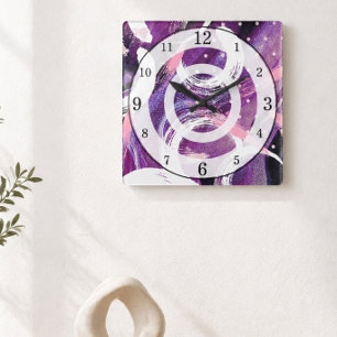 Modern Swirl Purple Haze Abstract Quadratische Wanduhr