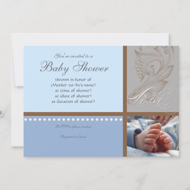 Modern Swirt n Polka Dot - Baby Boy Shower Einladu Einladung (Vorderseite)