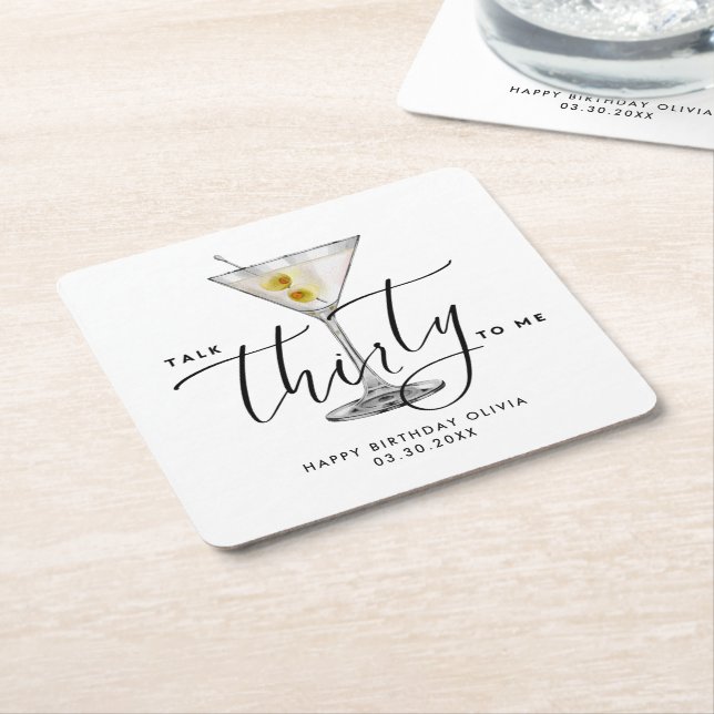 Modern “Talk Thirty to Me” Martini Glass 30th Rechteckiger Pappuntersetzer (angewinkelt)