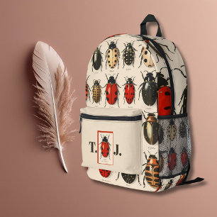 Modern Tan Custom Monogram Beetle Bug Muster Bedruckter Rucksack