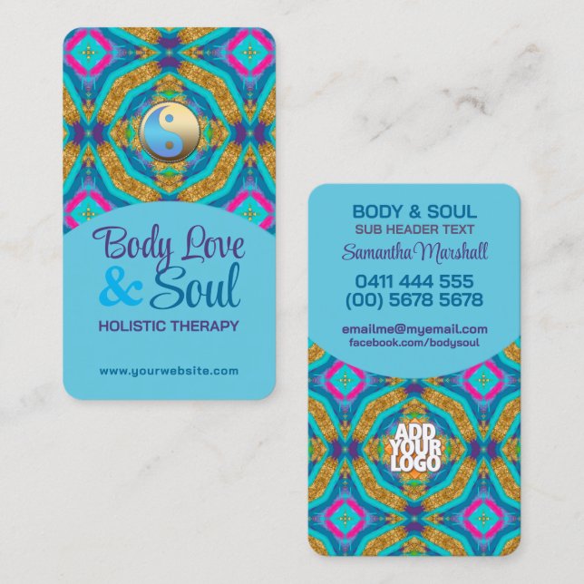 Modern Tapesta New Age Holistic Aqua Blue Gold Visitenkarte (Vorne/Hinten)