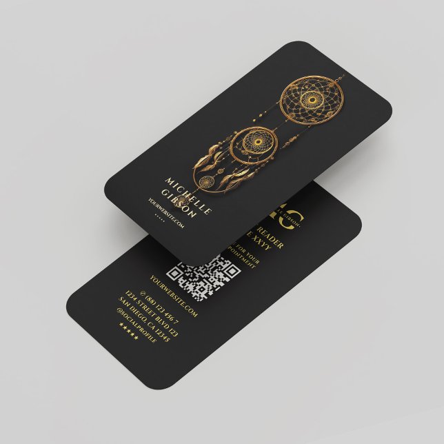 Modern Tarot Reader Spirituell Monogram Black Visitenkarte (Modern Tarot Dream Catcher Monogram Black Gold Business Card
)