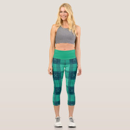 Modern Tartan Green  Capri Leggings