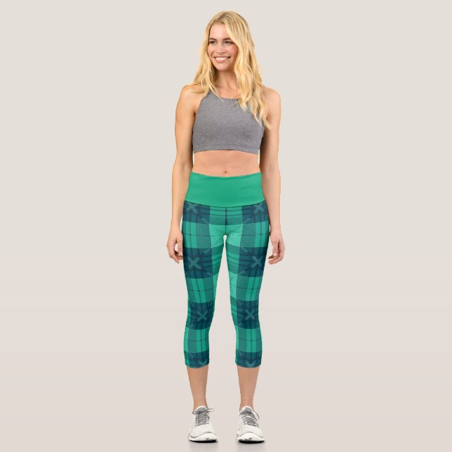 Modern Tartan Green  Capri Leggings (Vorderseite)