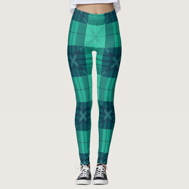 Modern Tartan Green Leggings (Vorderseite)