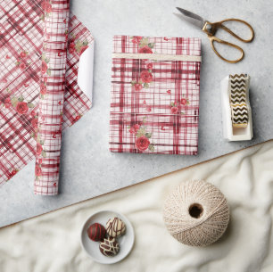 Modern Tartan Red Florel Muster Geschenkpapier
