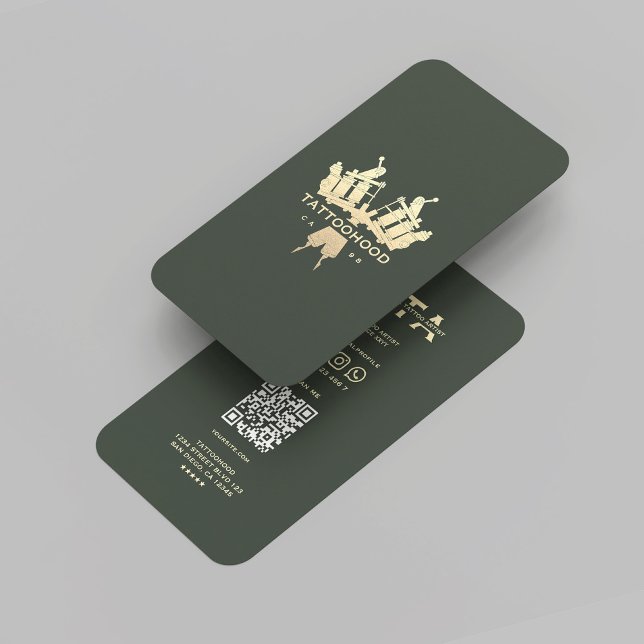 Modern Tattoo Artist Dark Green Gold Monogram Visitenkarte (Modern Tattoo Artist Dark Green Gold Monogram Business Card
)