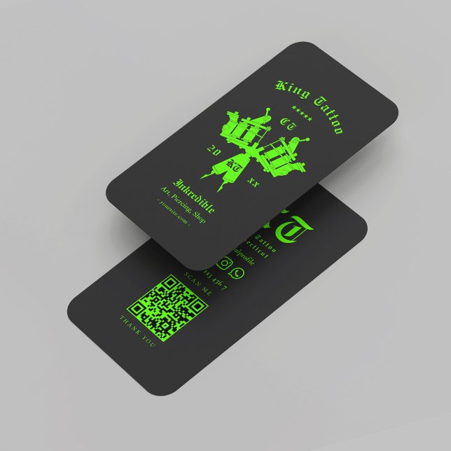 Modern Tattoo Artist Monogram Black Neon Green Visitenkarte (Modern Tattoo Artist Monogram Black Neon Green Business Card
)