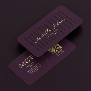 Modern Tattoo Artist Monogram Elegant Dark Lila Visitenkarte