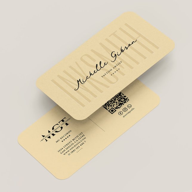 Modern Tattoo Artist Monogram Elegante Peach Visitenkarte (Modern Tattoo Artist Monogram Elegant Peach Business Card
)