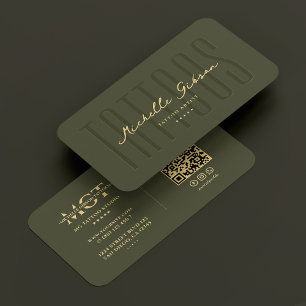 Modern Tattoo Artist Monogram Tattoos Army Green Visitenkarte