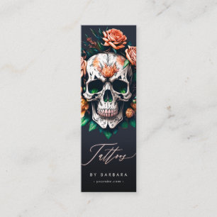 Modern Tattoo Artist Skull Rose Black Mini Visitenkarte
