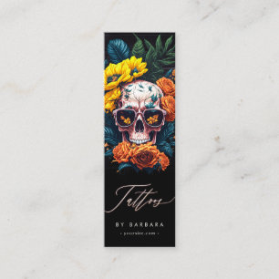 Modern Tattoo Artist Skull Sonnenblume Orange Rose Mini Visitenkarte