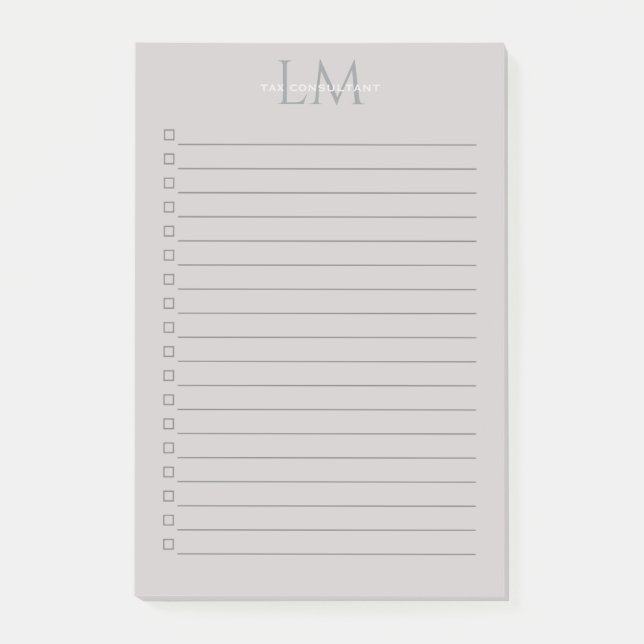 Modern Taupe Gray Monogram Stationery Post-it Klebezettel (Vorderseite)