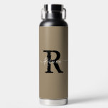 Modern Taupe Monogram Script Name Trinkflasche<br><div class="desc">Moderne Taupe Monogram Script Name Wasser Flasche</div>
