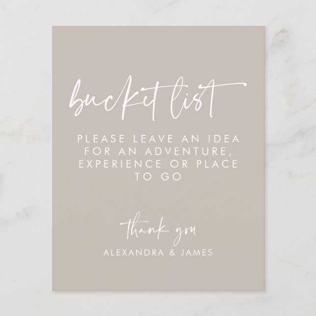 Modern Taupe Skript Hochzeitsliste Zeichen (Vorderseite)