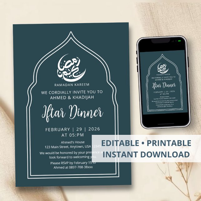 Modern Teal Arch Ramadan Iftar Dinner Invitation Einladung (Von Creator hochgeladen)