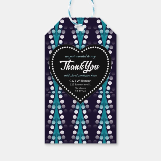 Modern Teal Dots Thank You Heart Geschenkanhänger (Vorderseite)