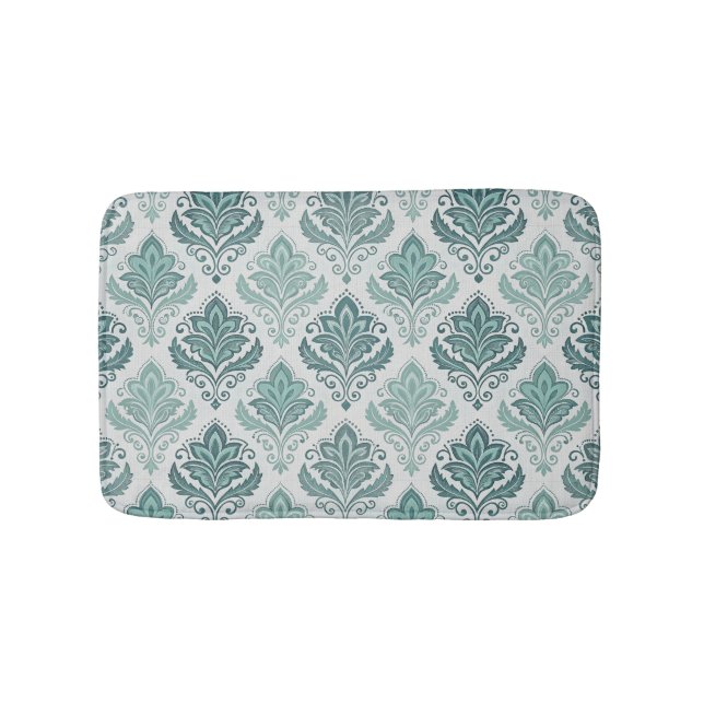 Modern Teal Nordic Damask Badematte (Vorderseite)
