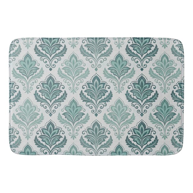 Modern Teal Nordic Damask Badematte (Vorderseite)