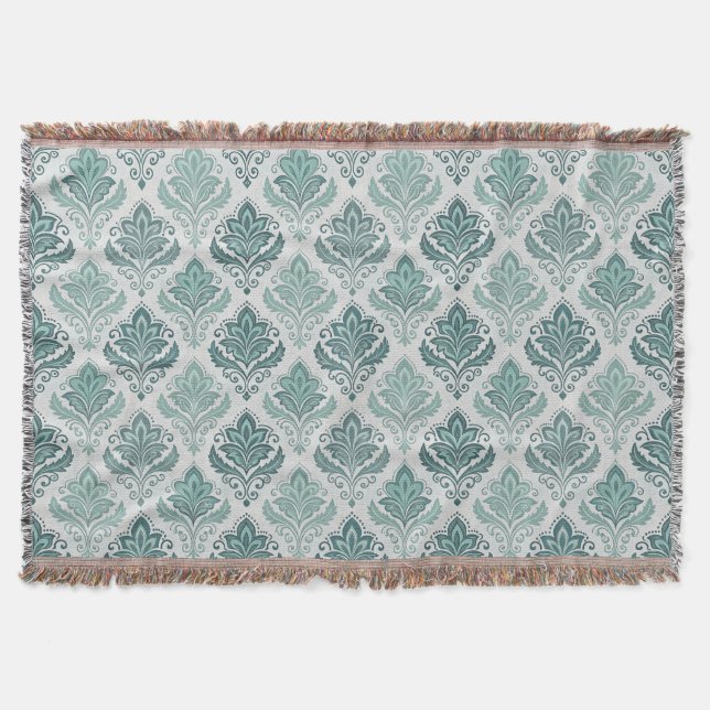 Modern Teal Nordic Damask Decke (Vorderseite)