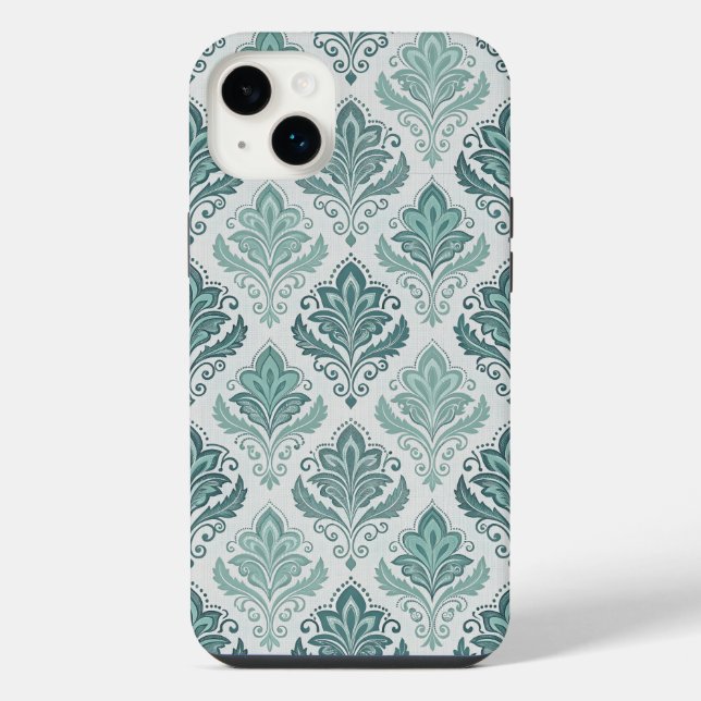 Modern Teal Nordic Damask iPhone 14 Plus Hülle (Rückseite)