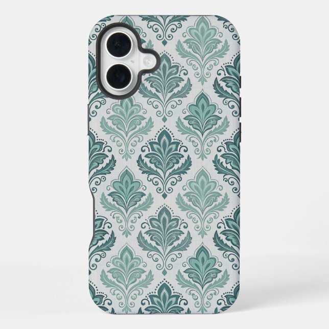 Modern Teal Nordic Damask iPhone 16 Plus Hülle (Rückseite)