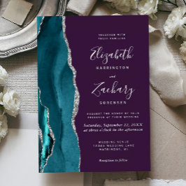Modern Teal Silver Agate Purple Wedding Folieneinladung