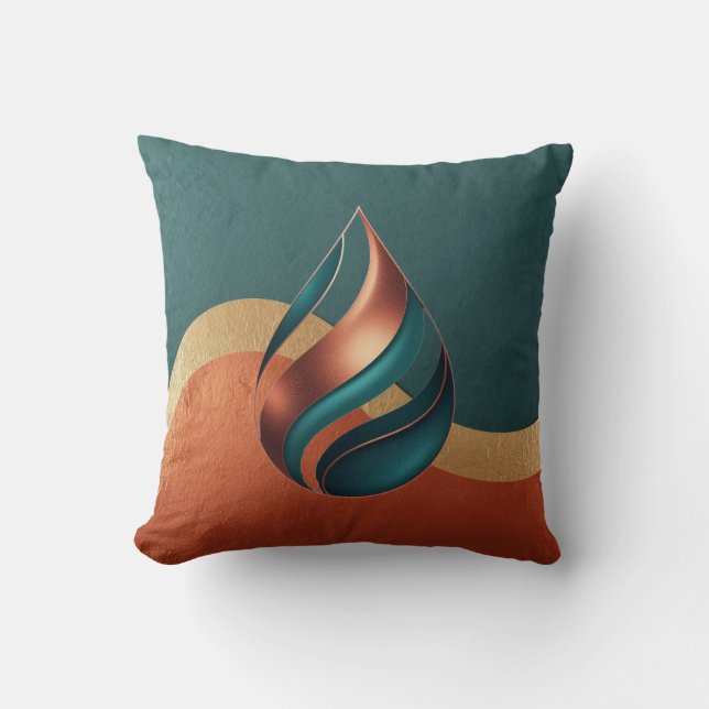 Modern Teardrop Wave Teal Copper Gold Kissen (Vorderseite)