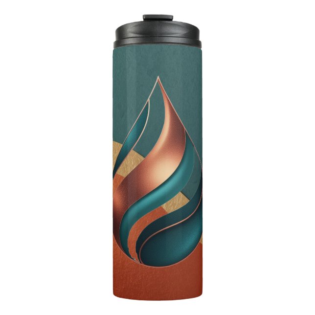 Modern Teardrop Wave Teal Copper Gold Thermosbecher (Vorderseite)