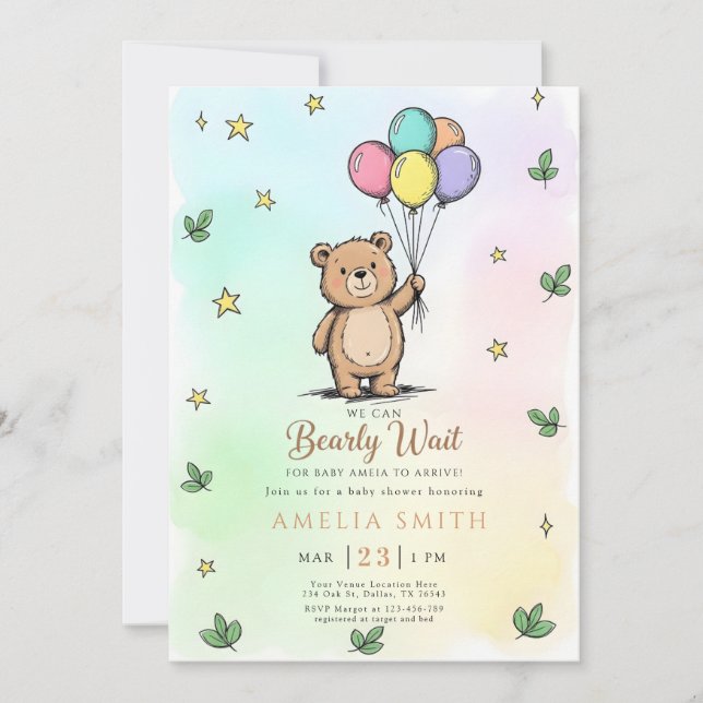 Modern Teddy bear Friendly baby shower Einladung (Vorderseite)