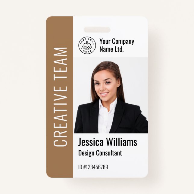 Modern Template Employee Foto Logo Name Braun, Ausweis (Vorderseite)