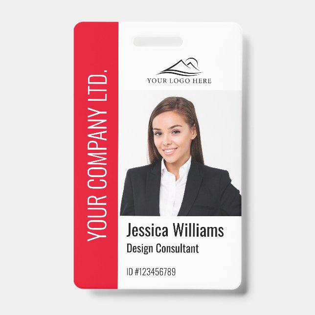 Modern Template Employee Foto Logo Rot Ausweis (Vorderseite)