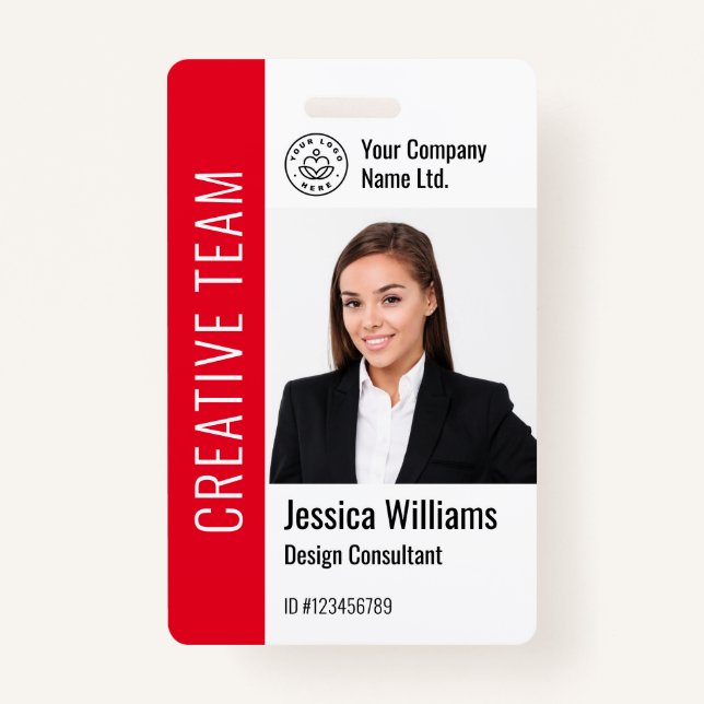 Modern Template Employee Foto Logo Rot Ausweis (Vorderseite)