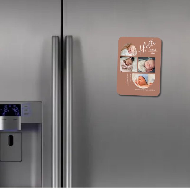 Modern Terracotta 4 Baby Photo Collage Birth  Magnet (Von Creator hochgeladen)