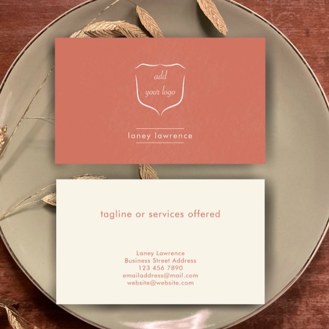 Modern Terracotta Add Logo Beauty Professional Visitenkarte (Custom textured terracotta business card template. Modern simple add your logo and name. 
)