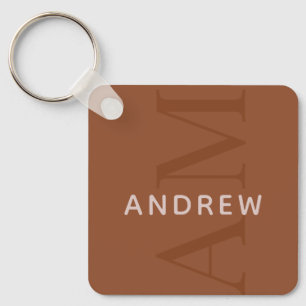 Modern Terracotta Brown Monogram mit Name Schlüsselanhänger