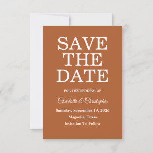 Modern Terracotta Brunt Orange Hochzeit im Herbst Save The Date