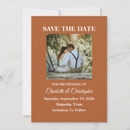 Modern Terracotta Brunt Orange Hochzeit im Herbst Save The Date