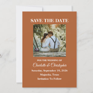 Modern Terracotta Brunt Orange Hochzeit im Herbst Save The Date