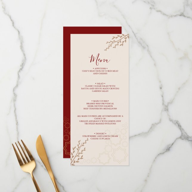 Modern Terracotta Burnt Orange Boho Wedding Menükarte (Vorderseite/Rückseite Beispiel)