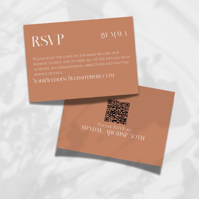 Modern Terracotta Classic Wedding RSVP and QR Code Karte (Make it easy for your guests to RSVP for your big day with this Modern Navy Classic Wedding RSVP!)